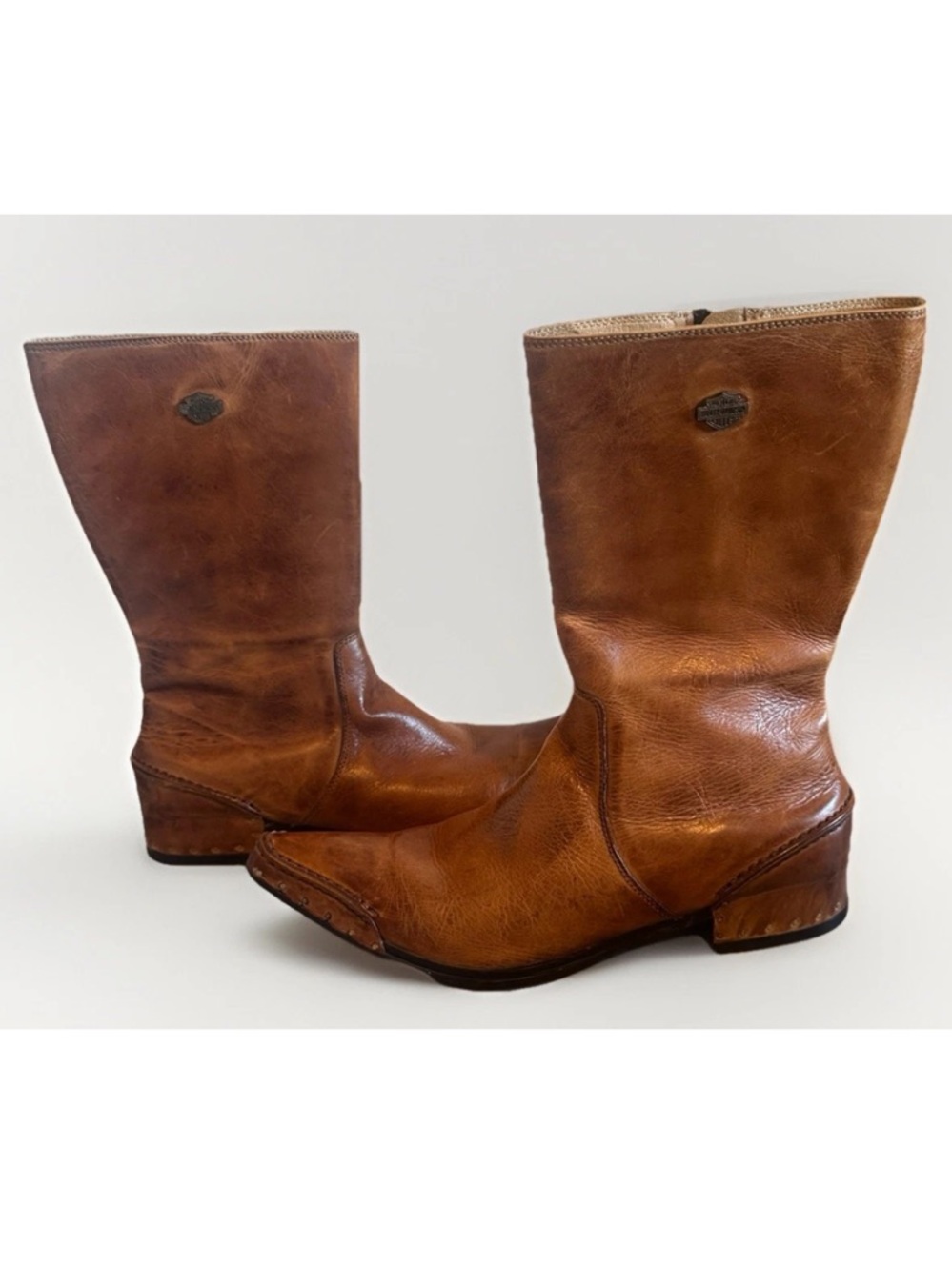 NWOB Harley Davidson Women's 7.5 Brown‎ Leather Snip Toe Biker Boots # 85641